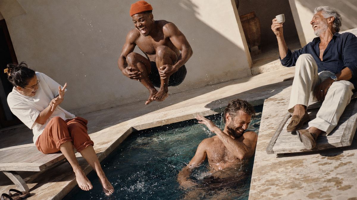 A cannonball at the plunge pool — pure joy