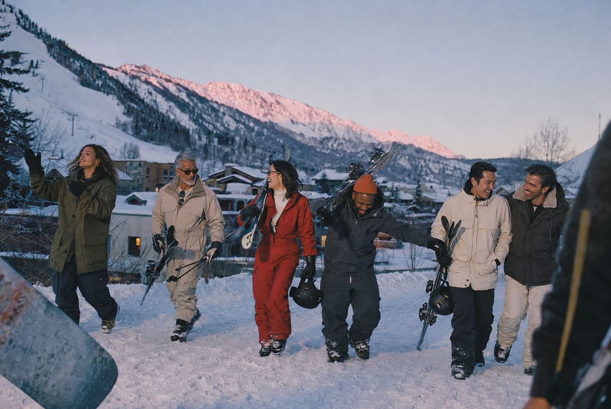 Members walking back at alpenglow on an Aspen ski trip